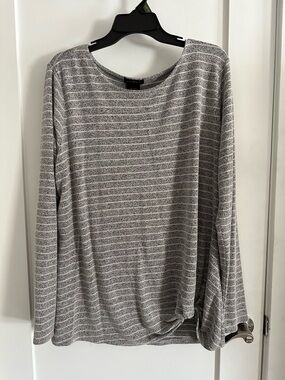 Striped Gray Scoop Neck Long-Sleeve Sweater